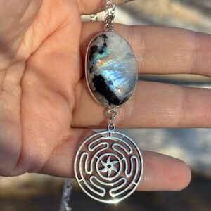 Rainbow moonstone hecate talisman, keeper of the keys necklace